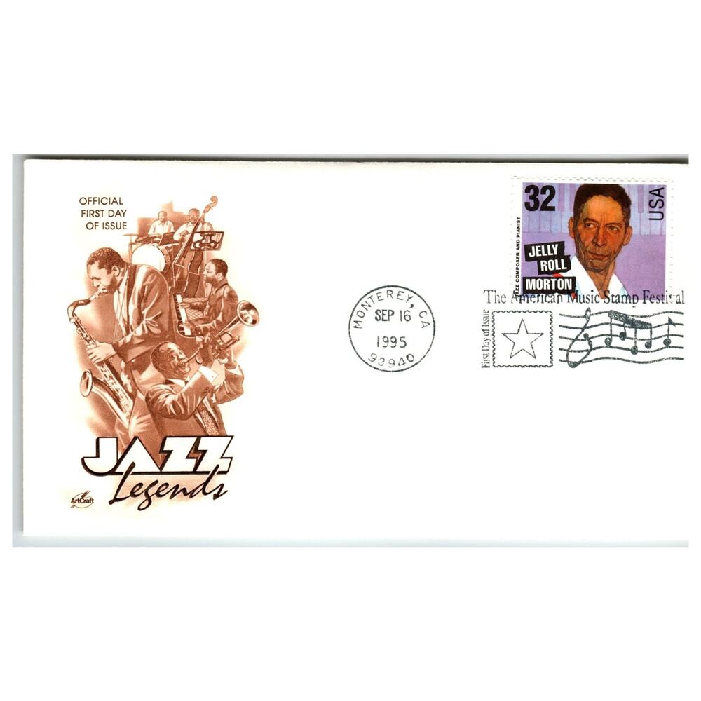Scott #2988 Jelly Roll Morton 1995 First Day Cover FDC Artcraft Monterey CA